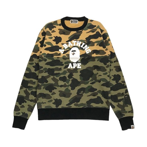 BAPE A BATHING APE CAMO SWEATSHIRT SMALL S MENS CREWNECK PULLOVER SHARK VINTAGE - Picture 1 of 3
